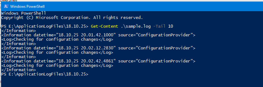Using PowerShell to get the end of a file