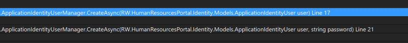 Visual Studio showing via the Call Stack window that both the CreateUser methods get called