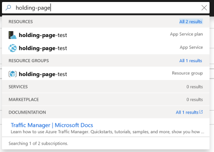 Search results in the Azure Portal