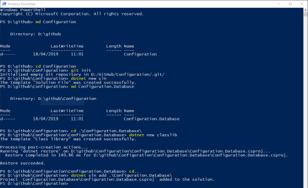 Using PowerShell to create the project and solution structure