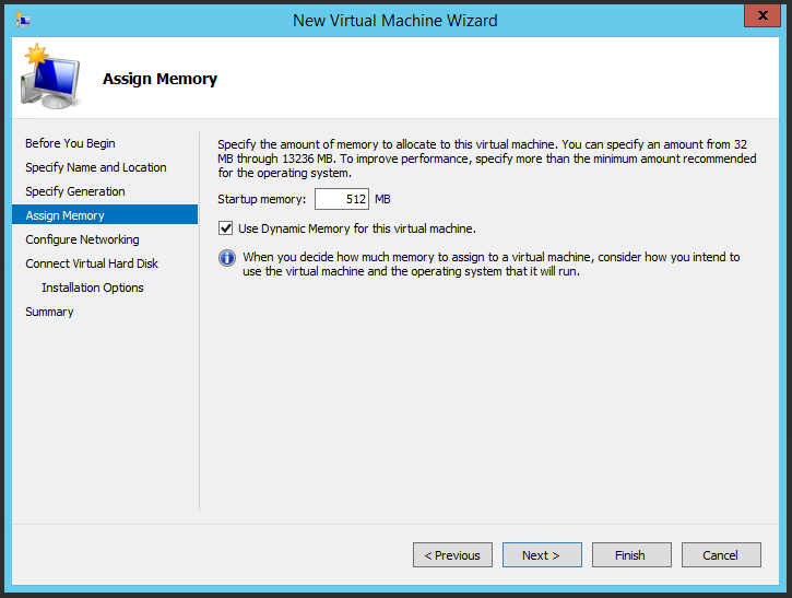 Assigning memory to the virtual machine