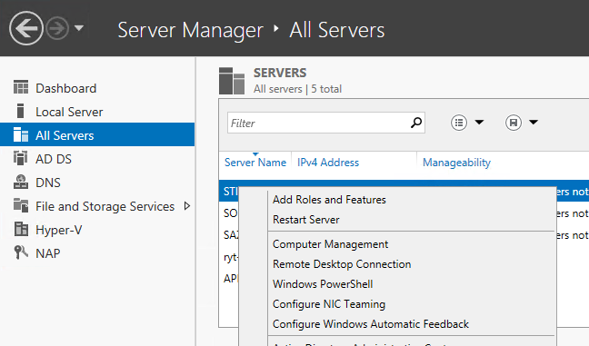 Adding the Network Policy and Access Server role through Server Manager