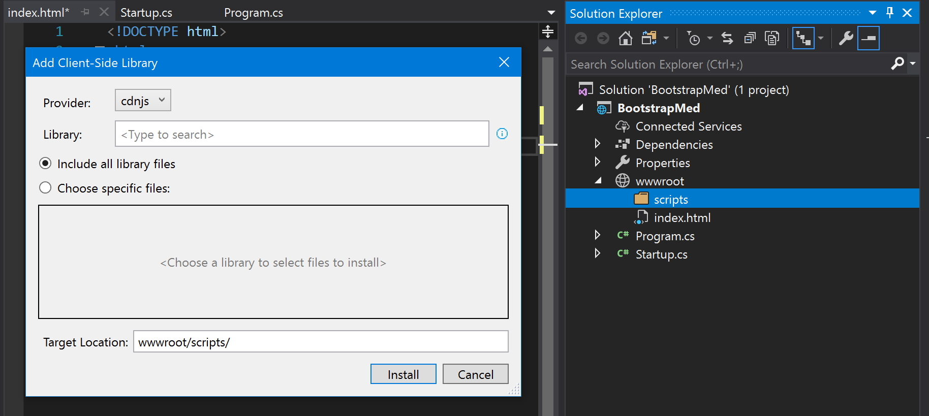Using the new Visual Studio Library Manager