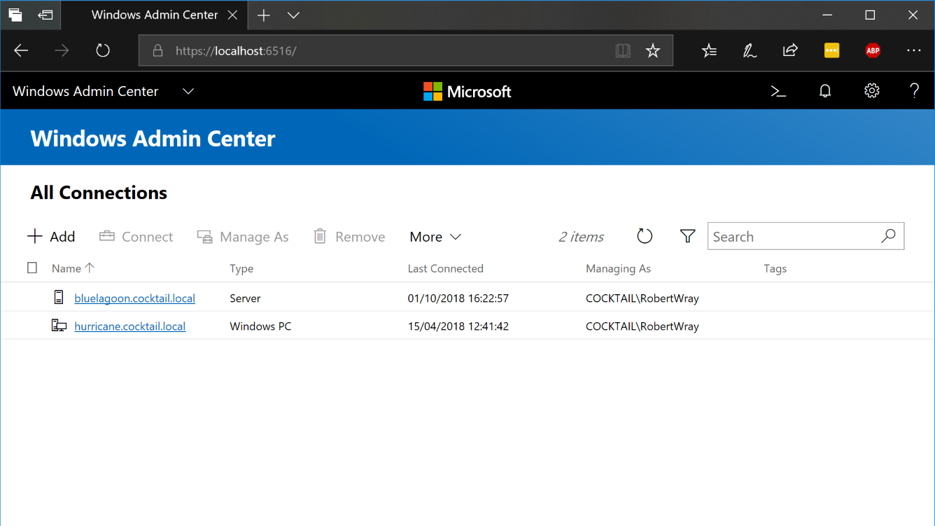 The home page of Windows Admin Center doesn't look like much, especially if you've not connected it to many servers or PCs yet, appearances can be deceiving though,... it's actually a very powerful tool!
