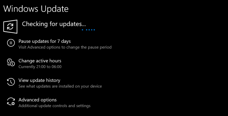 The Windows Settings app showing updates being scanned for