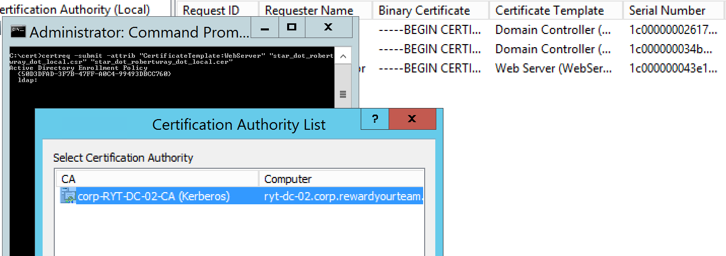 Selecting the CA to issue the certificate