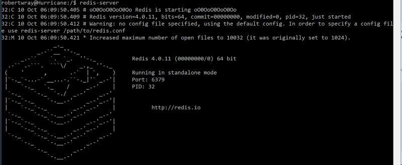 Redis 4.11 running under the Windows Subsystem for Linux after pulling the source, compiling and installing