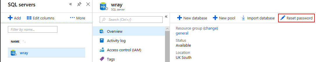 This is where you change the 'myadmin' password in the Azure portal. I had to look to find it!