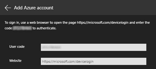 Signing in to Azure using a code, rather than giving ADS your password