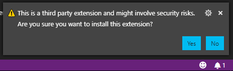 The warning about third party extensions comes up as an unobtrusive toast notification which is easy to miss