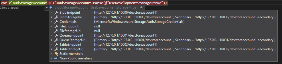 Visual Studio debugger showing emulator URLs