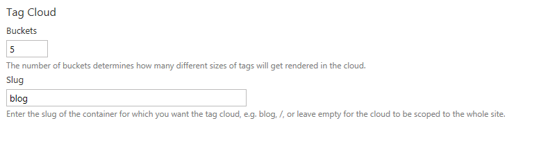 Widget configuration showing the 'Buckets' field where you set the number of buckets tags should be allocated to