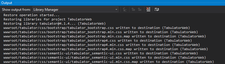 Visual Studio installing Tabulator via Library Manager