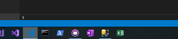 Windows 10 taskbar with the old Visual Studio Code icon showing after installing the version with the new icon