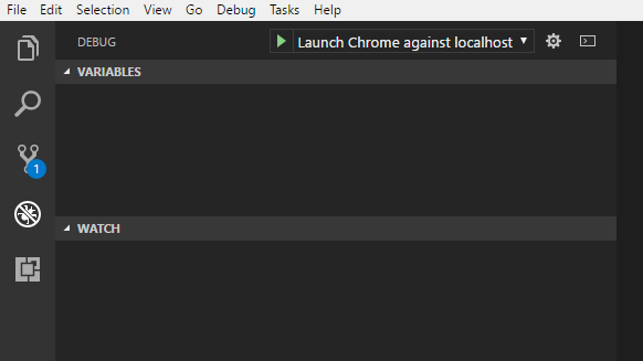 The Debug view in Visual Studio Code, showing the debugger configuration to run Chrome that we just added
