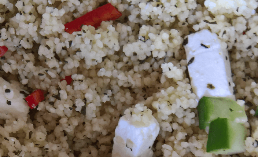 Feta and Mint Cous Cous with chilli and cucumber